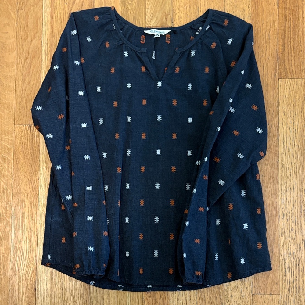 Aventura Navy and Rust Patterned Blouse